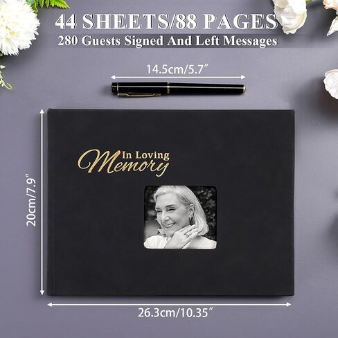 JIMBON Funeral Guest Book with Leather Cover,Cover Can Be Inserted with Images,Funeral Guest Book for Memorial Service 88 Pages,Celebration of Life Guest Book with A Memory Table Sign & Pocket in Saudi Arabia