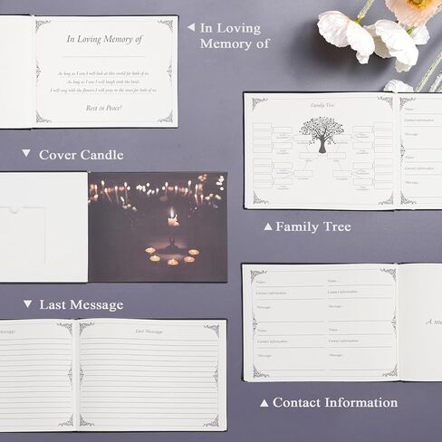 JIMBON Funeral Guest Book with Leather Cover,Cover Can Be Inserted with Images,Funeral Guest Book for Memorial Service 88 Pages,Celebration of Life Guest Book with A Memory Table Sign & Pocket in Saudi Arabia