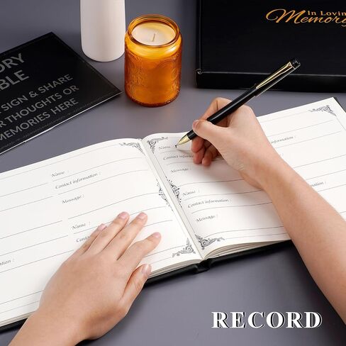 JIMBON Funeral Guest Book with Leather Cover,Cover Can Be Inserted with Images,Funeral Guest Book for Memorial Service 88 Pages,Celebration of Life Guest Book with A Memory Table Sign & Pocket in Saudi Arabia