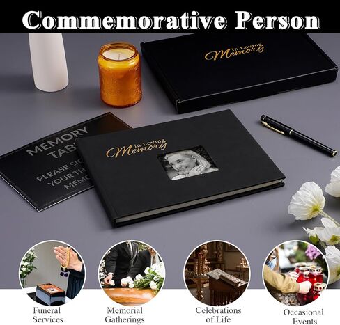 JIMBON Funeral Guest Book with Leather Cover,Cover Can Be Inserted with Images,Funeral Guest Book for Memorial Service 88 Pages,Celebration of Life Guest Book with A Memory Table Sign & Pocket in Saudi Arabia
