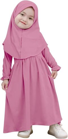 ABAFIP Baby Girl Muslim Dress Toddler Abaya Islamic Dubai Kaftan Hijab Prayer Dress 2Pcs Outfits in Saudi Arabia