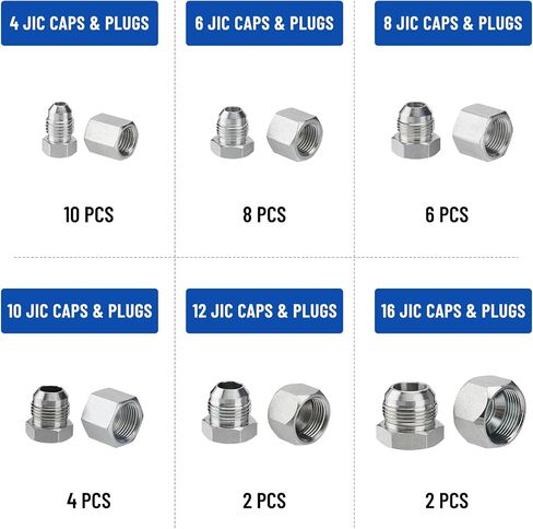 128 قطعة JIC وORFS غطاء هيدروليكي صناعي وأنبوب توصيل خرطوم ومجموعة أدوات تركيب الأنابيب، مقاس 4 6 8 10 12 16 in Saudi Arabia