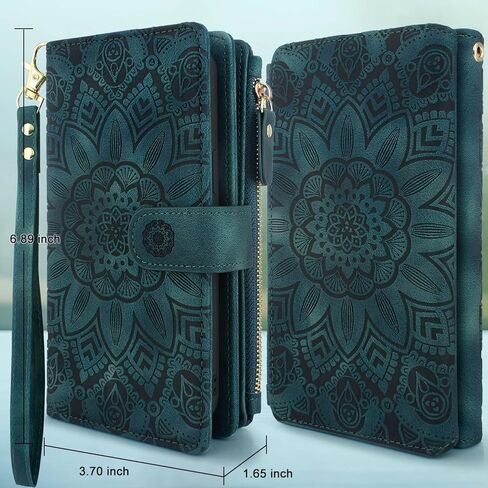 Harryshell Compatible with iPhone 14 6.1 inch 5G 2022 Wallet Case Detachable Magnetic Cover Zipper Cash Pocket Multi Card Slots Holder Wrist Strap Lanyard (Floral Black) in Kuwait