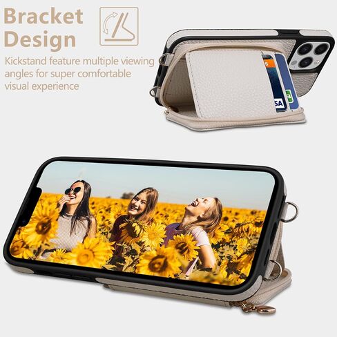 حافظة Keallce لهاتف iPhone 13 Pro Max مقاس 6.7 بوصة، حقيبة يد بسحاب على الجسم مع مسند RFID يحجب 10 فتحات للبطاقات، غطاء واقٍ قابل للإزالة للكتف وحزام المعصم لهاتف iPhone 13 Pro Max، بيج in Kuwait