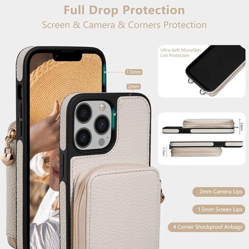 حافظة Keallce لهاتف iPhone 13 Pro Max مقاس 6.7 بوصة، حقيبة يد بسحاب على الجسم مع مسند RFID يحجب 10 فتحات للبطاقات، غطاء واقٍ قابل للإزالة للكتف وحزام المعصم لهاتف iPhone 13 Pro Max، بيج in Kuwait