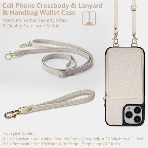 حافظة Keallce لهاتف iPhone 13 Pro Max مقاس 6.7 بوصة، حقيبة يد بسحاب على الجسم مع مسند RFID يحجب 10 فتحات للبطاقات، غطاء واقٍ قابل للإزالة للكتف وحزام المعصم لهاتف iPhone 13 Pro Max، بيج in Kuwait