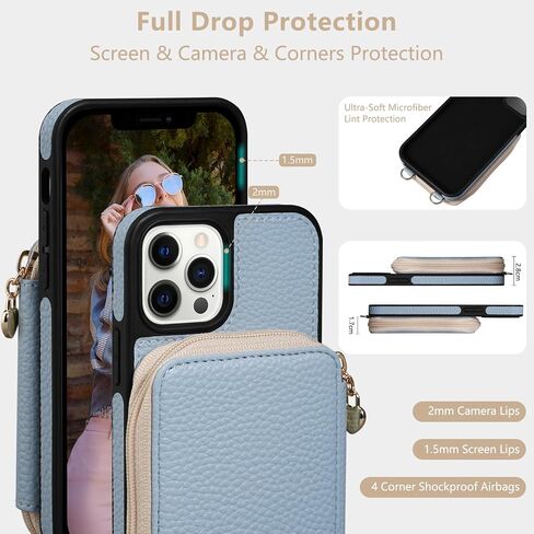 حافظة Keallce لهاتف iPhone 13 Pro Max مقاس 6.7 بوصة، حقيبة يد بسحاب على الجسم مع مسند RFID يحجب 10 فتحات للبطاقات، غطاء واقٍ قابل للإزالة للكتف وحزام المعصم لهاتف iPhone 13 Pro Max، بيج in Kuwait