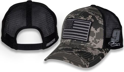 قبعة Chase Elliott #9 NASCAR 2024 Green Digital Camo USA Flag Snapback قبعة شبكية سوداء in Saudi Arabia