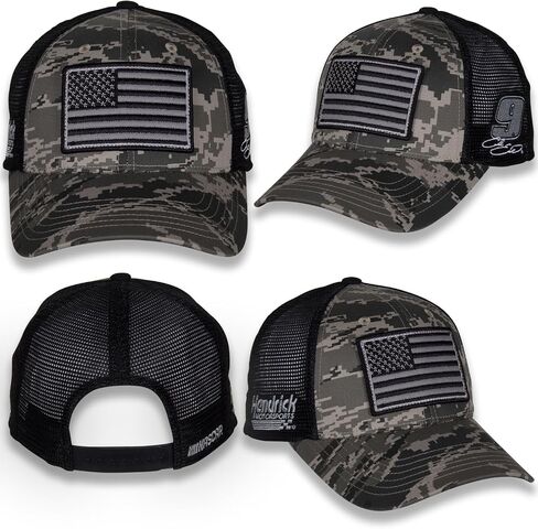 قبعة Chase Elliott #9 NASCAR 2024 Green Digital Camo USA Flag Snapback قبعة شبكية سوداء in Saudi Arabia
