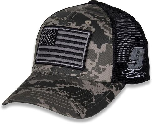 قبعة Chase Elliott #9 NASCAR 2024 Green Digital Camo USA Flag Snapback قبعة شبكية سوداء in Saudi Arabia