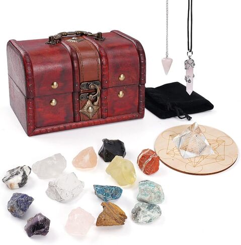 Crystals and Healing Stones for Attract Love, Rose Quartz Crystals Kit, Chakra Self Love Healing Crystal with Gift Wooden Box for Beginners Reiki Yoga Meditation Gifts (22pcs) in Saudi Arabia
