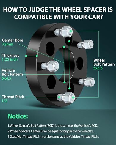 SCITOO 2Pcs 5x4.5 to 5x5.5 Wheel Adapters 1.25 inch Thread Pitch 1/2 Hub Bore 73mm 5 Lug Wheel Spacers Fit for Mustang Edge Explorer Crown Victoria Ranger Bronco Liberty Wrangler Cherokee in Saudi Arabia