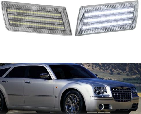 Front Fender Marker Lamps, LED Front Bumper Side Marker Lights, Compatible with Chrysler 300 300C LX Models 2005-2010 - Clear Lens/White Light in Saudi Arabia