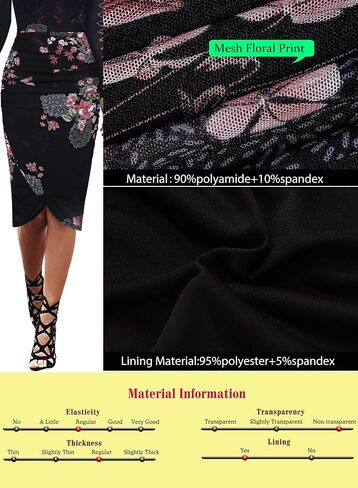 VFSHOW Womens Black Pink Floral Printed Ruched Shirred High Waist Tulip Wrap Cocktail Party Bodycon Pencil Skirt 10040 BLK M in Saudi Arabia