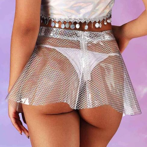 GRAEEN Women‘s Flared Pleated Skirts Sparkly See Through Mini Skirt High Waisted Clubwear Skirt Novelty Clear Skirt for Women in Saudi Arabia