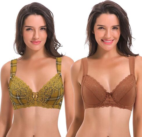Curve Muse Women's Plus Size Unlined Underwire Lace Bra with Cushion Straps-2PK in Kuwait