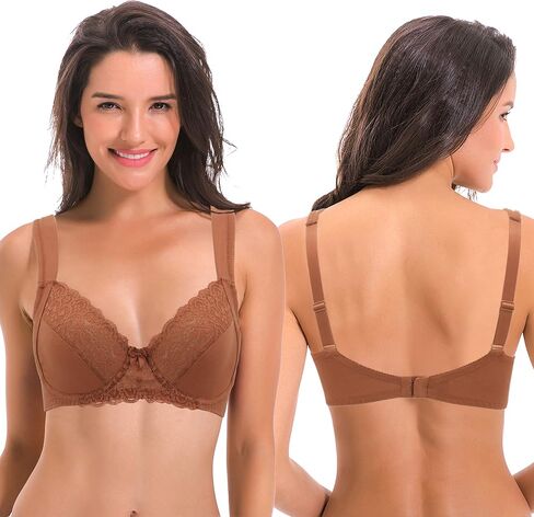 Curve Muse Women's Plus Size Unlined Underwire Lace Bra with Cushion Straps-2PK in Kuwait