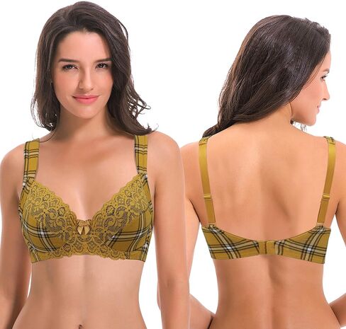 Curve Muse Women's Plus Size Unlined Underwire Lace Bra with Cushion Straps-2PK in Kuwait