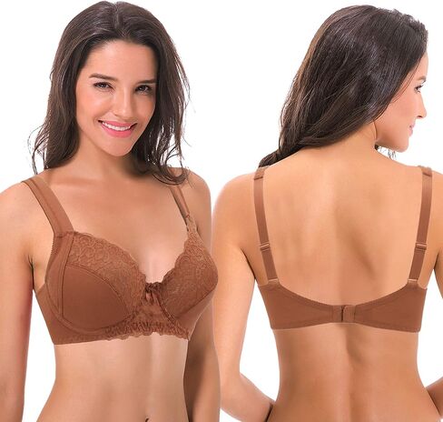 Curve Muse Women's Plus Size Unlined Underwire Lace Bra with Cushion Straps-2PK in Kuwait