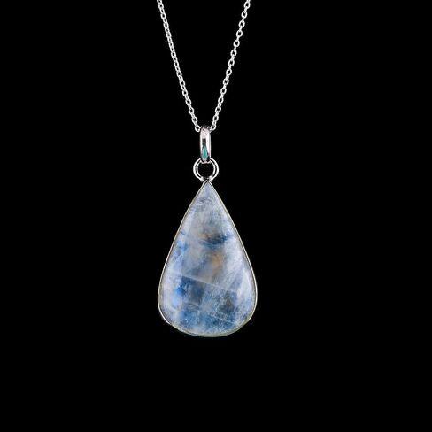 100% Natural Blue Sheen Moonstone Crystal Stone Handmade Dainty Pendant Necklace For Women, Crystals and Healing Stones, Birthstone Jewelry, 925 Sterling Silver, Christmas Gifts in Saudi Arabia