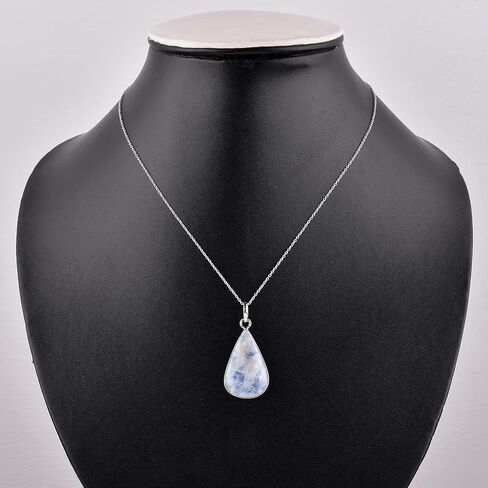 100% Natural Blue Sheen Moonstone Crystal Stone Handmade Dainty Pendant Necklace For Women, Crystals and Healing Stones, Birthstone Jewelry, 925 Sterling Silver, Christmas Gifts in Saudi Arabia