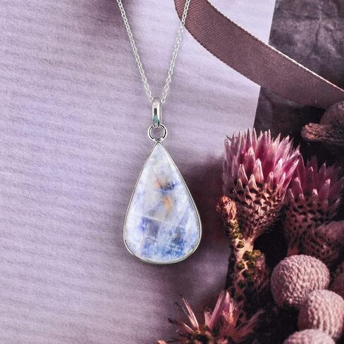 100% Natural Blue Sheen Moonstone Crystal Stone Handmade Dainty Pendant Necklace For Women, Crystals and Healing Stones, Birthstone Jewelry, 925 Sterling Silver, Christmas Gifts in Saudi Arabia