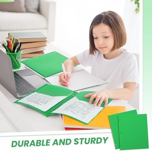 مجلدات بلاستيكية من Yeaqee مع جيوب كبيرة الحجم 3 فتحات مثقوبة و2 مجلد ملفات جيب لـ 3 حلقات لمكتب المعلم الطلاب (متعددة الألوان، 100 قطعة) in Kuwait