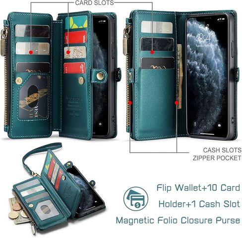 Defencase Compatible with iPhone 11 Pro Max Case Wallet with RFID Blocking Card Holder for Women Men, PU Leather Magnetic Snap Flip Zipper Strap Wallet Phone Case Fit for iPhone 11 Pro Max 6.5", Black in Saudi Arabia