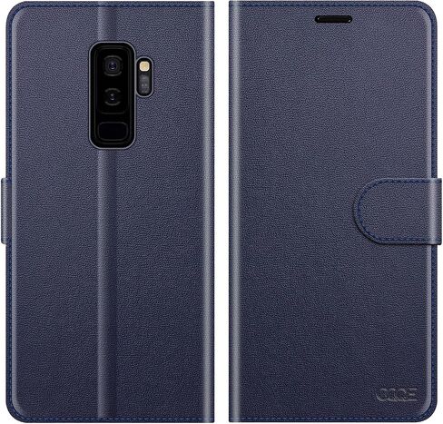 for Samsung Galaxy S9+ / S9 Plus 6.2" Wallet Case，Cowhide Genuine Leather Folio Flip Cover Shell Anti-Fall Shockproof TPU [RFID Blocking] Credit Card Holder [Kickstand Function] Folding,Men Blue in Saudi Arabia