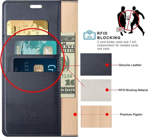 for Samsung Galaxy S9+ / S9 Plus 6.2" Wallet Case，Cowhide Genuine Leather Folio Flip Cover Shell Anti-Fall Shockproof TPU [RFID Blocking] Credit Card Holder [Kickstand Function] Folding,Men Blue in Saudi Arabia