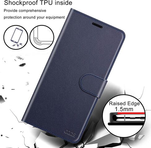for Samsung Galaxy S9+ / S9 Plus 6.2" Wallet Case，Cowhide Genuine Leather Folio Flip Cover Shell Anti-Fall Shockproof TPU [RFID Blocking] Credit Card Holder [Kickstand Function] Folding,Men Blue in Saudi Arabia