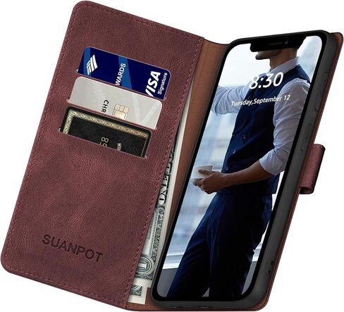 حافظة SUANPOT لهاتف iPhone 14 Plus مقاس 6.7 بوصة مع حامل بطاقة الائتمان RFID، غطاء واقٍ من جلد البولي يوريثان قابل للطي للنساء والرجال لهاتف Apple 14 Plus باللون الأرجواني in Kuwait