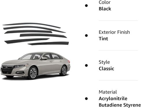 مجموعة أقنعة النافذة الواقية من المطر بشريط من AUTOCLOVER مكونة من 6 قطع لسيارة Honda Accord 2018 2019 2020 2021 2022 / عاكسات النوافذ، ظلال فتحات التهوية خارج القناة (كروم) in Kuwait