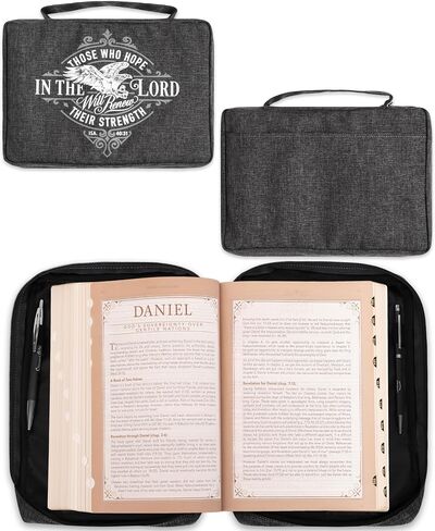 Christian Art Gifts Polyester Bible Cover with Zippered Pocket and Pen Storage for Men and Women: Hope in The Lord - Isaiah 40:31 Inspirational Bible Verse, Charcoal Gray, Large in Saudi Arabia