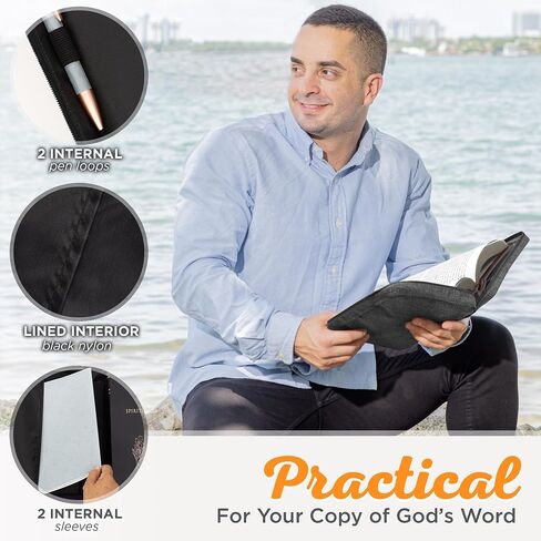 Christian Art Gifts Polyester Bible Cover with Zippered Pocket and Pen Storage for Men and Women: Hope in The Lord - Isaiah 40:31 Inspirational Bible Verse, Charcoal Gray, Large in Saudi Arabia