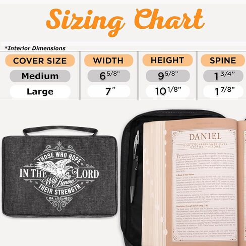 Christian Art Gifts Polyester Bible Cover with Zippered Pocket and Pen Storage for Men and Women: Hope in The Lord - Isaiah 40:31 Inspirational Bible Verse, Charcoal Gray, Large in Saudi Arabia