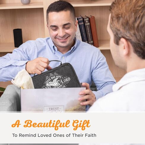 Christian Art Gifts Polyester Bible Cover with Zippered Pocket and Pen Storage for Men and Women: Hope in The Lord - Isaiah 40:31 Inspirational Bible Verse, Charcoal Gray, Large in Saudi Arabia