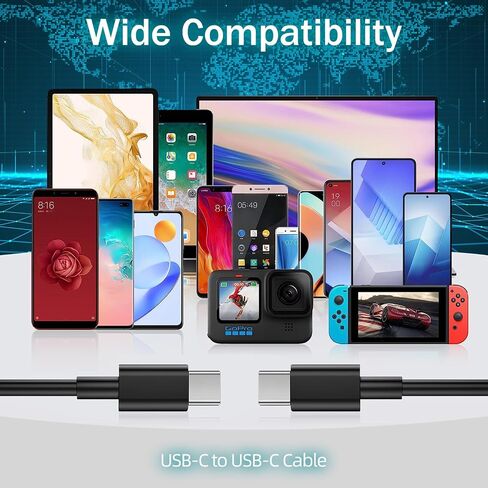 2 Pack 6ft USB-C to USB-C Cables, Impressive 20,000-Bend Lifespan - Ingenious Reversible Design - High-Speed Fast Charging Included (Black) in Saudi Arabia