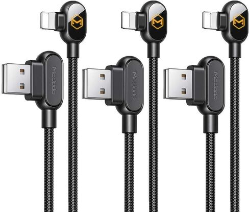 (3 Pack) USB 90 Degree Right Angle Design Gaming iPhone LED Nylon Braided Sync Charge Double Size USB Data 6FT/1.8M Cable Compatible New Phone/Pad Pro/Air,Pad Mini,Pod in Saudi Arabia