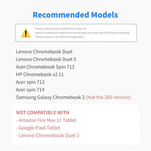 قلم Penoval USI Stylus Pen لبعض نماذج Chromebook مع ممحاة الذيل، 4096 مستوى ضغط لجهاز Lenovo chromebook Duet، Acer Chromebook Spin 713، HP Chromebook x2 11، طرف احتياطي in Kuwait