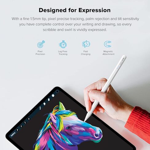 قلم JCPal Stylus لجهاز iPad مع الشحن السريع والاختصارات ورفض راحة اليد وحساسية الإمالة | قلم iPad مغناطيسي متوافق مع 2018 أو أحدث Apple iPad Pro وiPad Air وiPad وiPad Mini in Kuwait