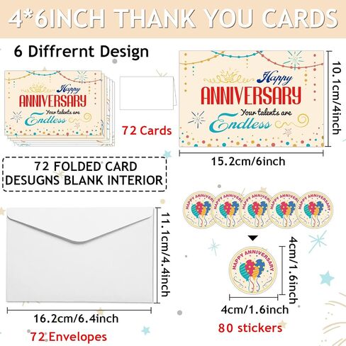 72Sets Employee Anniversary Cards Business Employee Thank You Cards Encouragement Work Team Greeting Cards 6 Different Design Card Notecards Staff Appreciation Anniversary Cards including 36Pcs in Saudi Arabia