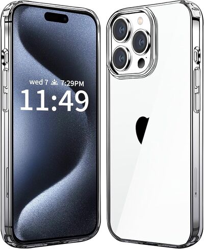 JJGoo متوافق مع حافظة iPhone 15 Pro، حافظة هاتف شفافة مقاومة للصدمات، غطاء واقٍ خلفي صلب مضاد للخدش من البولي كربونات، شفاف in Kuwait