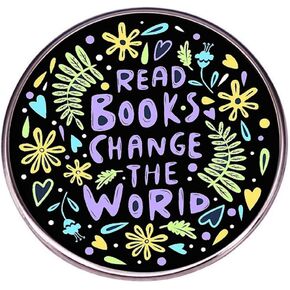 zhanghaoran Read Books Change the World Enamel Brooch Round Flower Words Enamel Pin Book Lover Collar Pin Book-themed Lapel Pin Badge Jacket Decoration Denim Backpack Cloth Gift for Friends