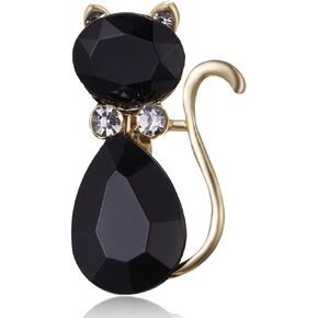 Cat Brooch Pin Black Crystal Kitty Brooch Cute Rhinestone Cat Enamel Pin Wedding Bridal Brooch Decoration Jewelry for Women Girls