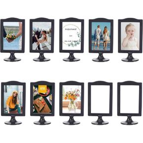 Meonua Double Sided Standing Picture Frames 4 x 6 Inch Pedestal Photo Frame Plastic Self Standing Frame Each Frame Holds 2 Pictures Tabletop Frame for Wedding Table Bridal (10 Pack,Black)