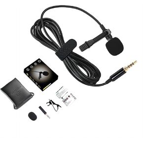 Lavalier Lapel Microphone 3.5mm Omnidirectional Condenser Mic, External Wearable Clip On Noise Cancelling Mic for Smartphones, Podcast, YouTube, Vlogging, Asmr, Streaming