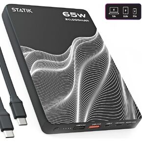 Statik 65W Laptop Power Bank 20000MAh | Fast Charging Powerful & Slim | Charge 3 Devices at Once | USB-C Portable Laptop Charger External Travel Battery Pack, Works with iPhone, Tablet and More