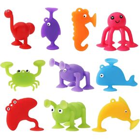 10pcs Suction Cup Toy, Soft Silicone Ocean Animals Sucker Toys Suction Bath Toys for Kids Bath Toys Senses Montessori Gift for 3 4 5 6 7 Year Old Boys and Girls