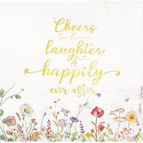 Crisky Floral Bridal Shower Napkins - Gold Foil Cheers To Love Paper Disposable Napkins for Wedding/Engagement/Bridal Shower Party Decoration, 3-Ply, 50 Counts